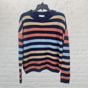 MINE Women's Blue Striped Knit Winter Sweater Size Small